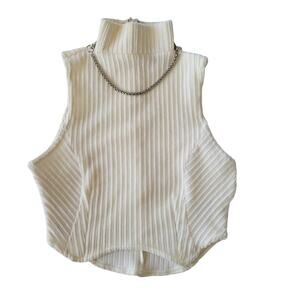 Manier De Voir Velour Top Detachable Chain Womens 8 Ivory Cream Ribbed